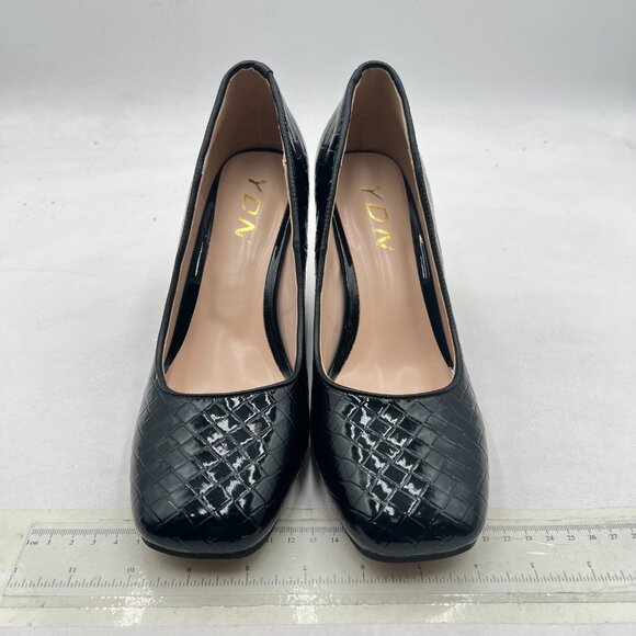 YDN Black Braid Pumps Wedge High Heels Square Toe Slip On Shoes Dressy Prom - Picture 3 of 8